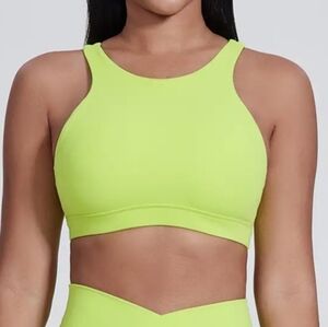 Neon Green/yellow mid support cross back sports bra